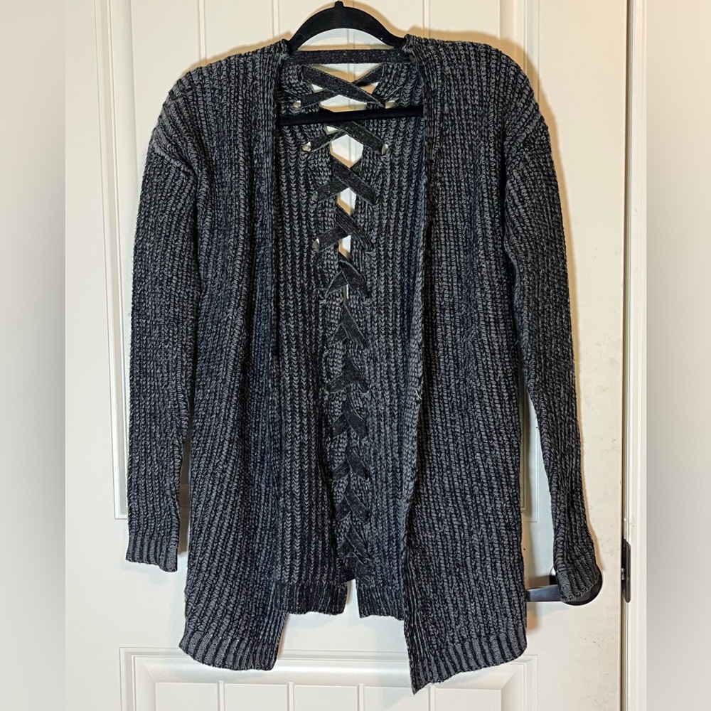 Gray Open-Front Sweater